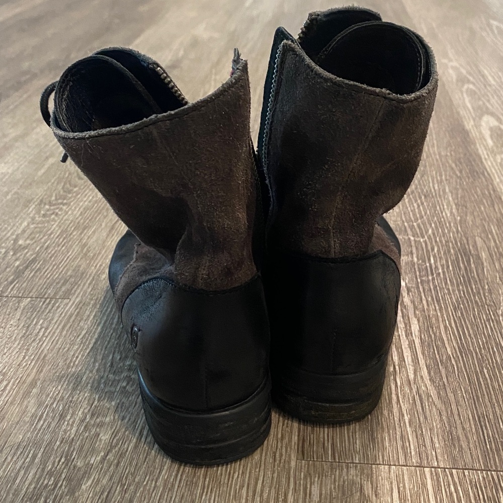 Born y2k black leather lace up grunge combat boots with brown suede 7 - Picture 8 of 9